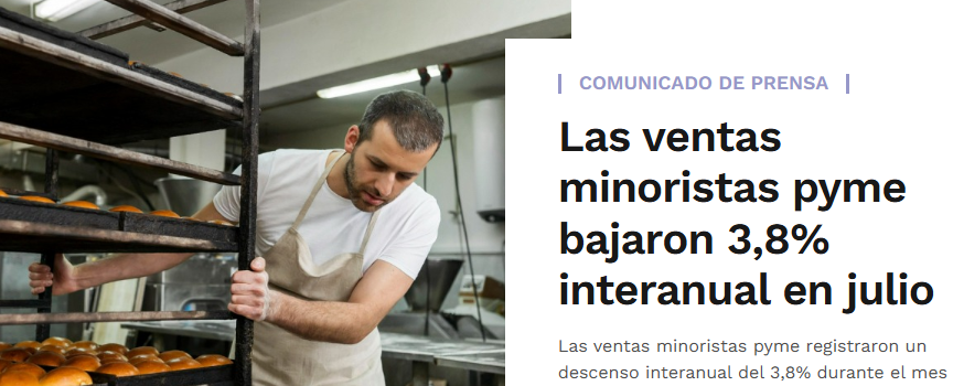Ventas minoristas pyme caen 3,8% interanual en julio según informe de CAME El comercio con baja afluencia ante caída de ventas minoristas